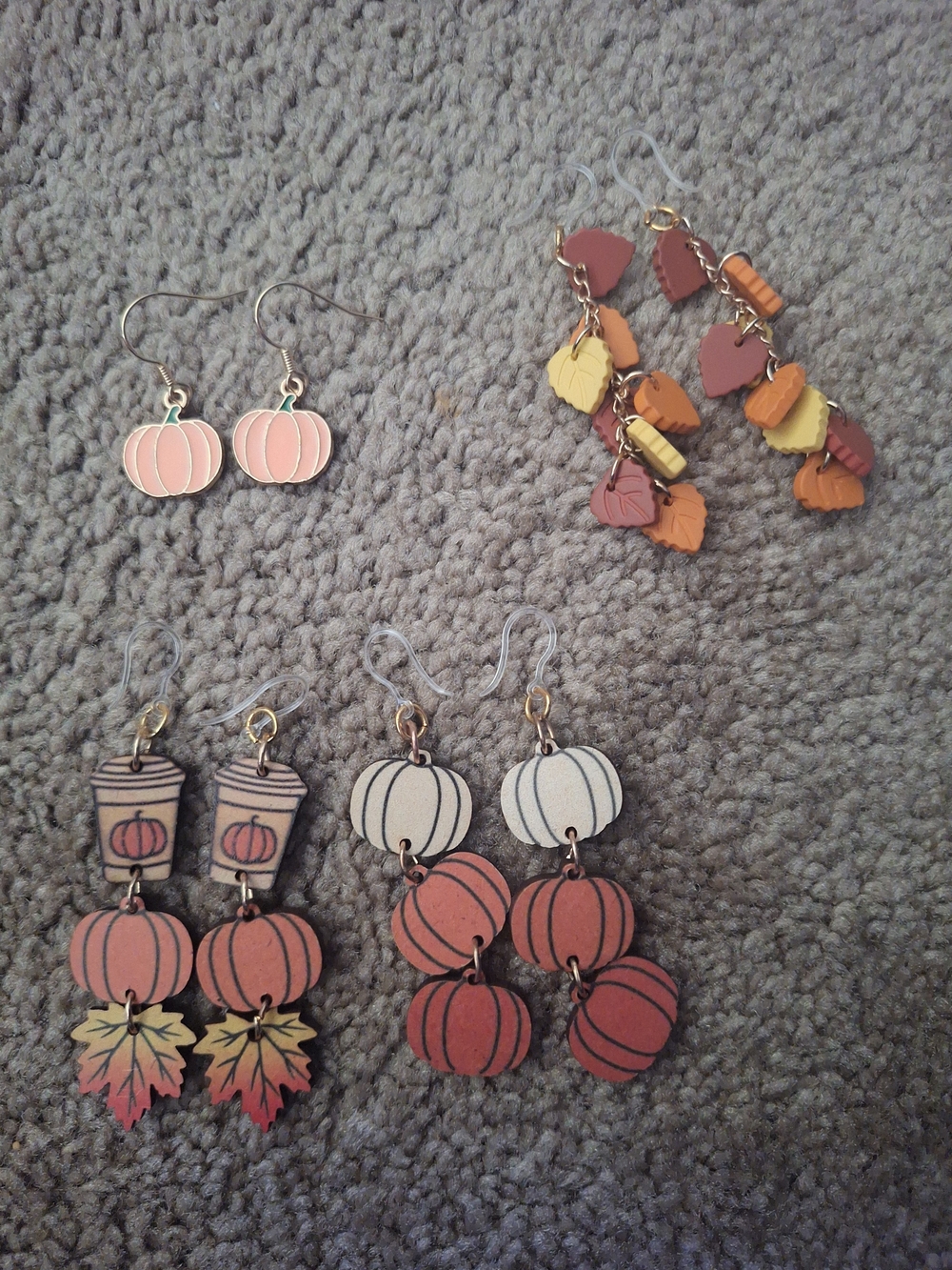 Autumn Pumpkin & Leaf Drop Earrings - Pink, Orange, White